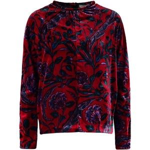 Sandro  Red Velvet Floral High Neck Long Sleeve